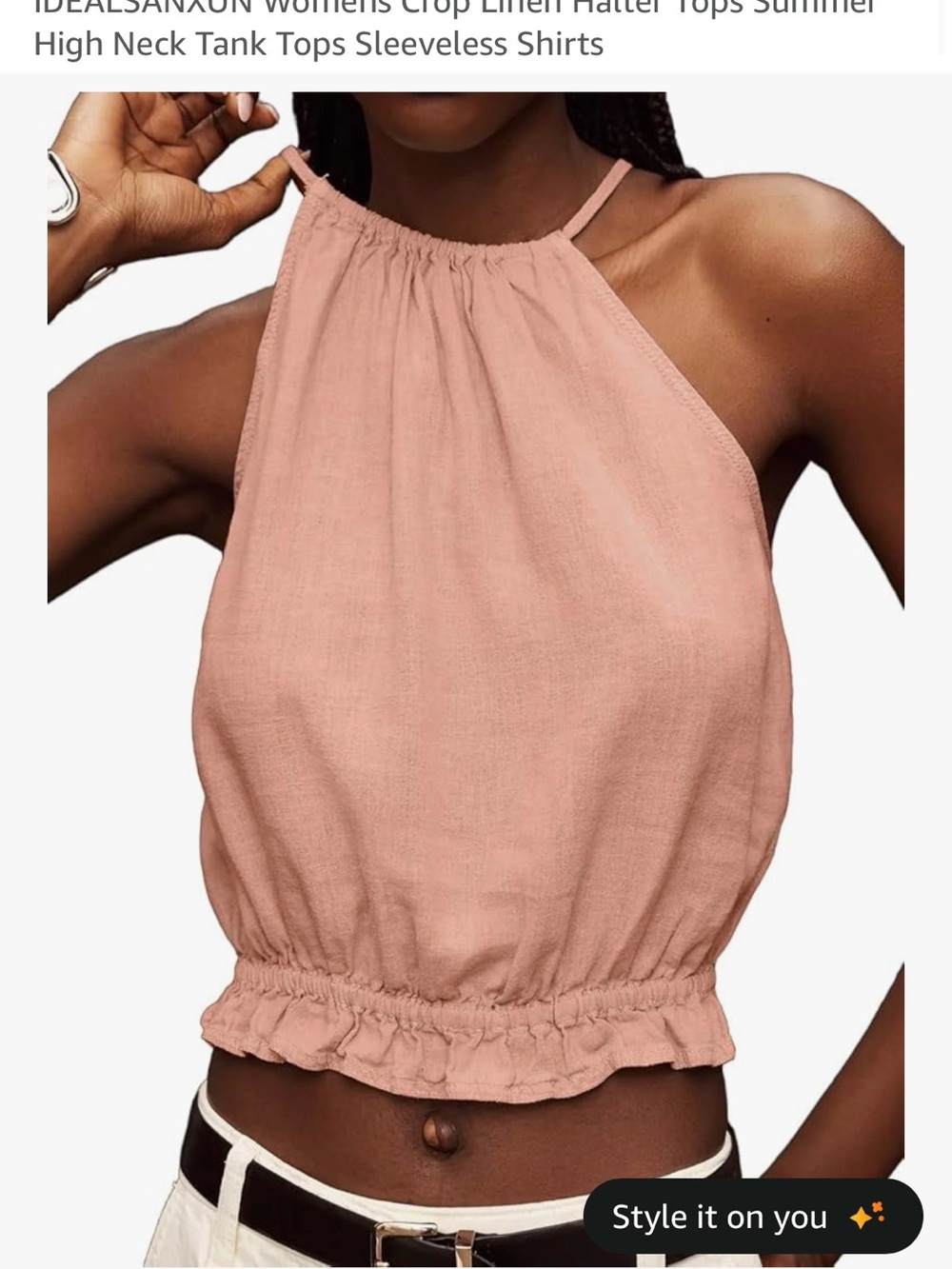 Womens High-Neck linen Sleeveless Crop Top in Dusty Rose